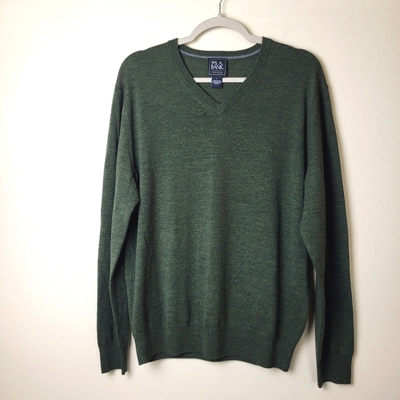 Jos A Bank Merino Wool V Neck Sweater Traveller Green Men's Size‎ L Pull On - Picture 1 of 5